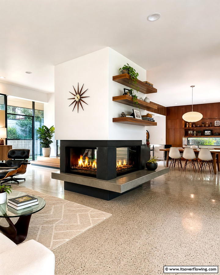 Dual Sided Fireplaces - 20 Mid-century Modern Fireplace Ideas for a Retro Look
