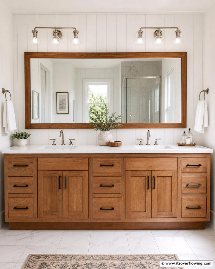 Dual Sink Vanities for Shared Spaces - 20 Wood Bathroom Vanity Ideas for a Warm Look