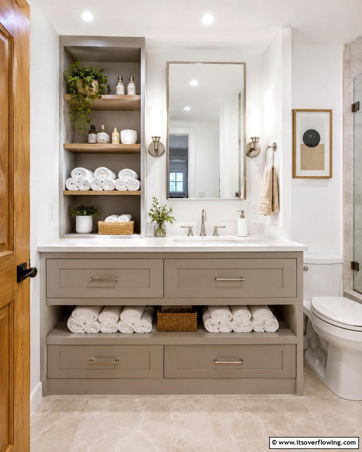 Dual Tier Storage Vanity - 30 Small Bathroom Vanity Ideas for Space-Saving Style