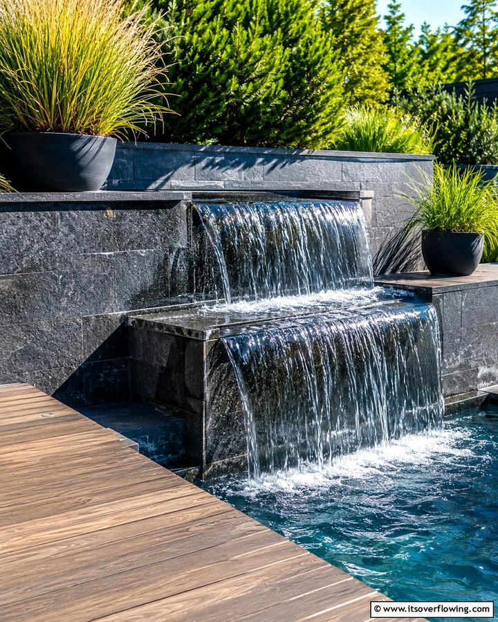Dual Tiered Waterfall - 25 Small Pool Waterfall Ideas for Your Backyard