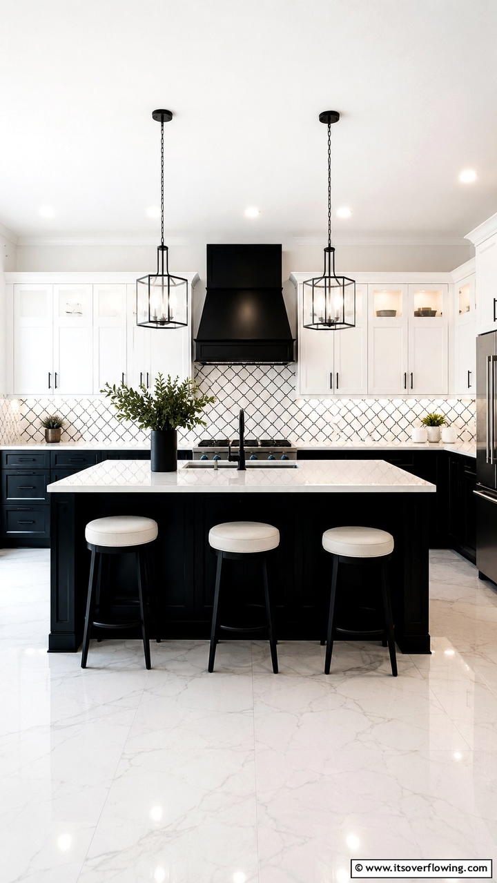 Dual Tone Black and White Cabinets - 30 Black Kitchen Cabinet Ideas for Bold Modern Spaces