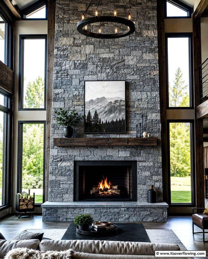 Dual Tone Color Scheme for Contrast - 25 Fireplace Between Windows Ideas for Cozy Homes