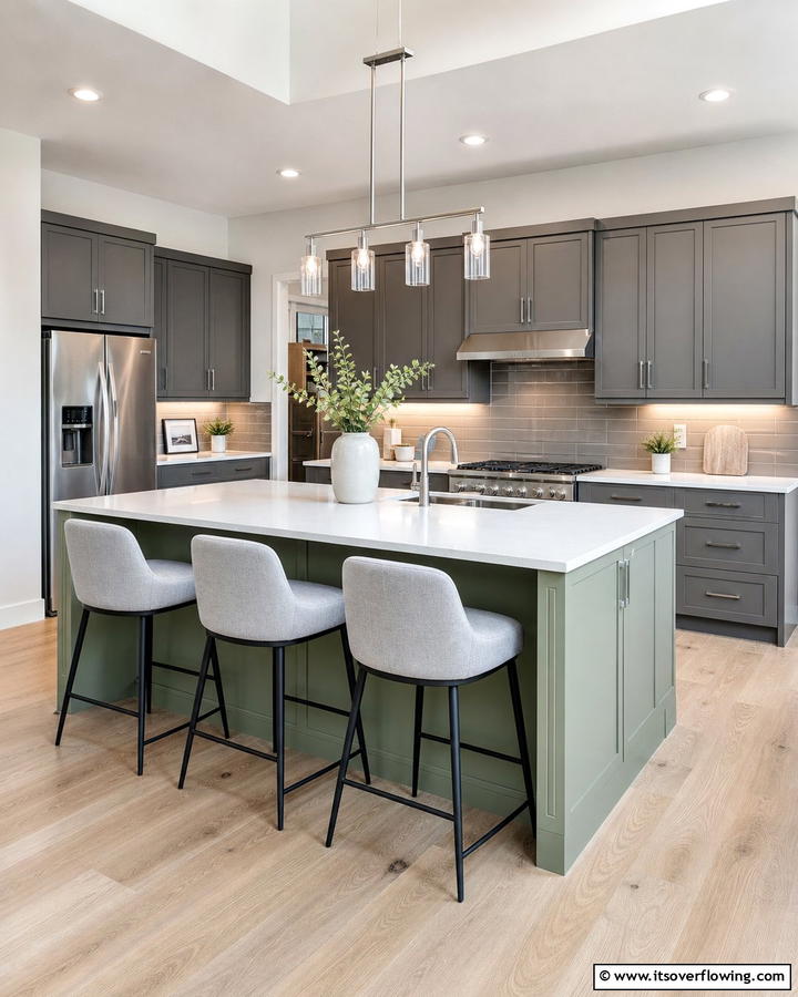 Dual Tone Design with Gray Cabinets - 20 Sage Green Kitchen Island Ideas for a Fresh Look