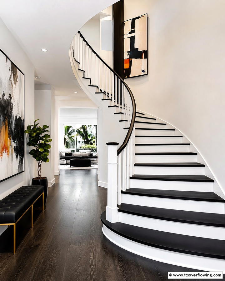 Dual Tone Designs - 30 Elegant Curved Staircase Designs to Elevate Your Home’s Style