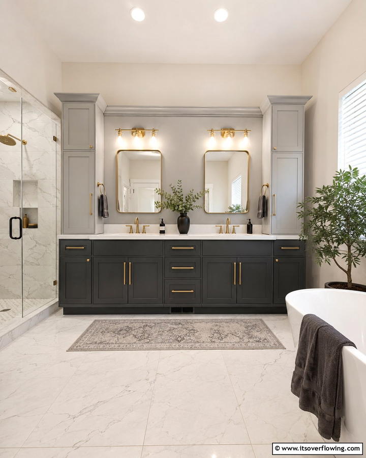 Dual Tone Grey Vanity for Visual Interest - 25 Grey Bathroom Vanity Design Ideas for Modern Homes
