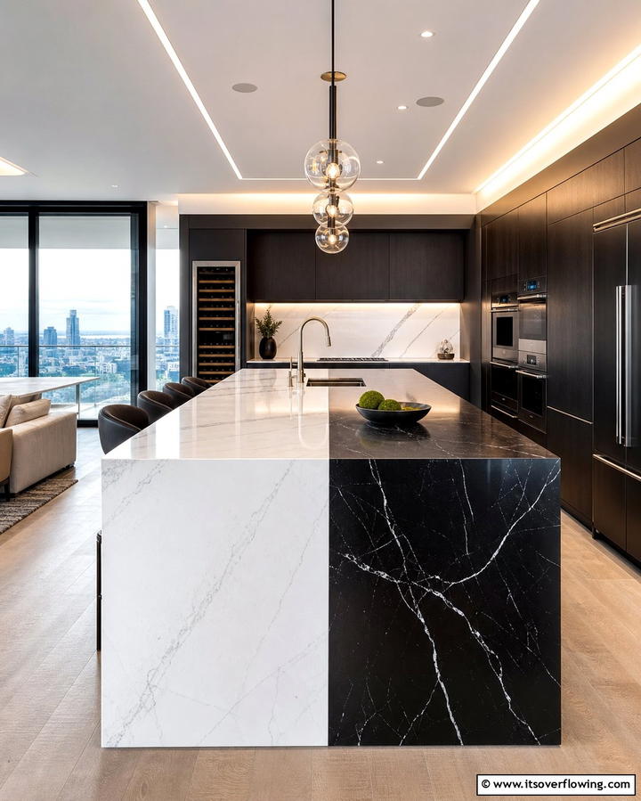 Dual Tone Marble Combination - 25 Marble Kitchen Island Ideas for a Stunning Centerpiece
