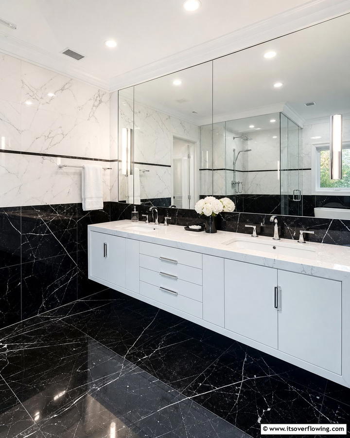 Dual Tone Marble Designs - 20 Black Marble Bathrooms- Luxurious Design Ideas