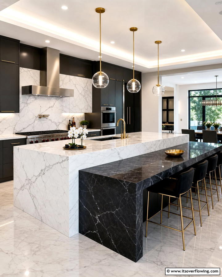Dual Tone Marble Island - 25 Marble Kitchen Island Ideas for a Stunning Centerpiece