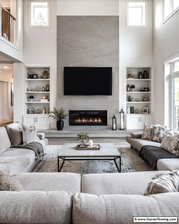 Dual Tone Quartz for Contrast - 25 Quartz Fireplace Surround Ideas for a Sleek Look