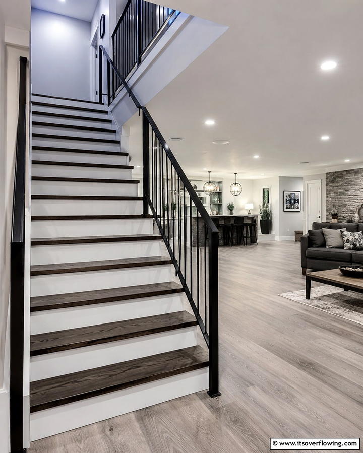 Dual Tone Staircase Design - 25 Basement Stair Ideas to Transform Your Space