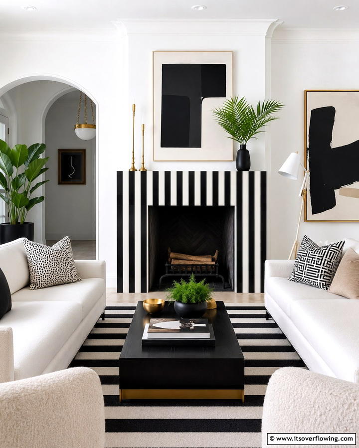 Dual Tone Tile Delight - 25 Black and White Fireplace Ideas for Timeless Elegance