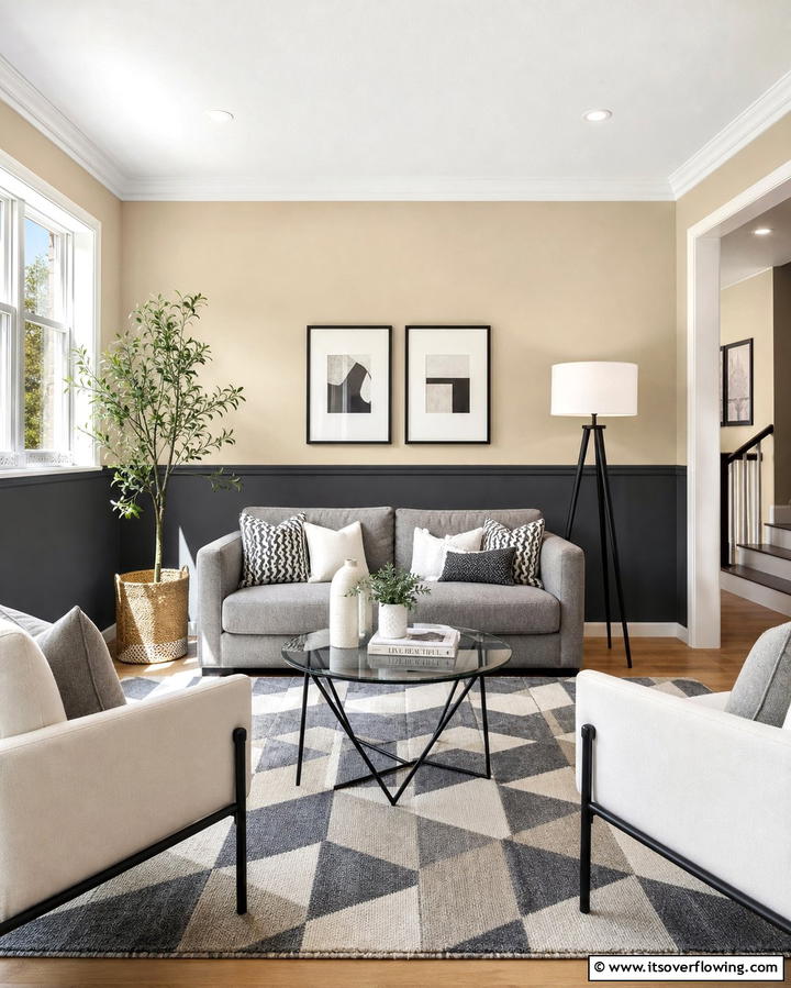Dual Tone Walls for Added Depth - 25 Dulux Egyptian Cotton Living Room Ideas for Elegance