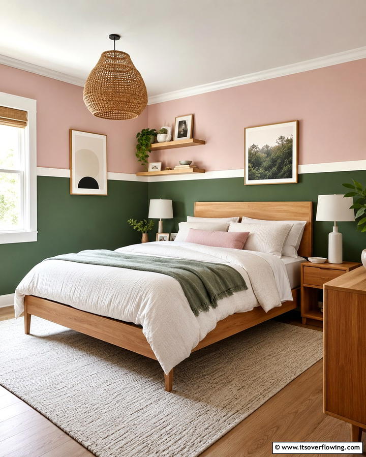 Dual Tone Walls for Balance - 25 Pink and Green Bedroom Ideas for a Fresh Look