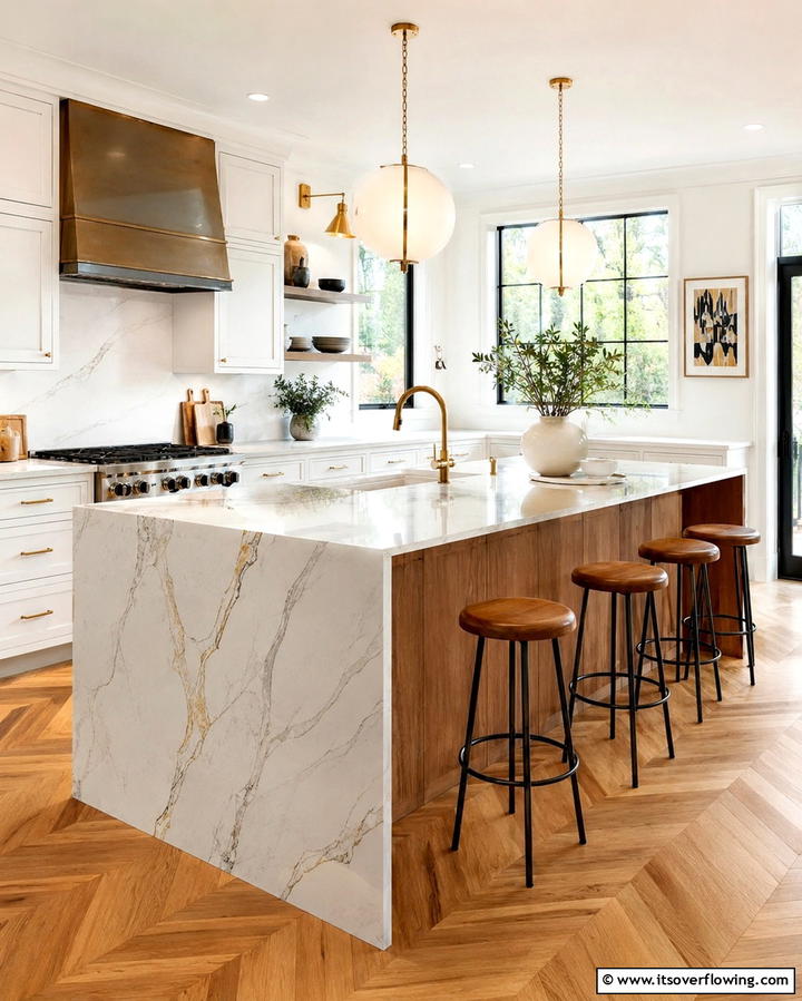 Dual Tone Waterfall Island - 20 Stunning Waterfall Kitchen Island Ideas for a Modern Look