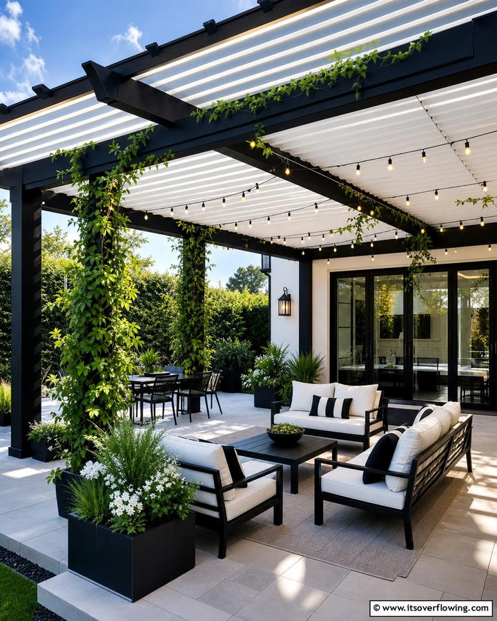 Dual Toned Pergolas - 25 Black and White Patio Ideas for a Timeless Look
