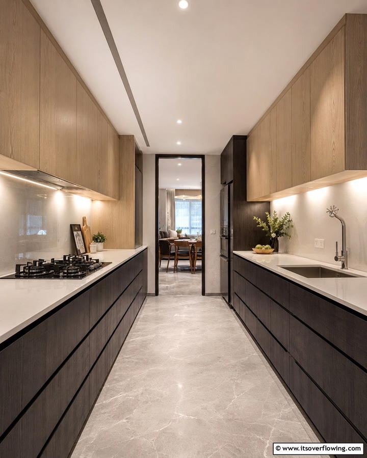Dual Toned Wood Finishes - 30 Parallel Modular Kitchen Designs for Efficient Cooking