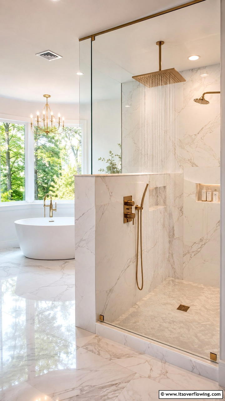 Dual Zone Rain Shower - 30 Half-Wall Shower Ideas- Sleek Bathroom Design Solutions