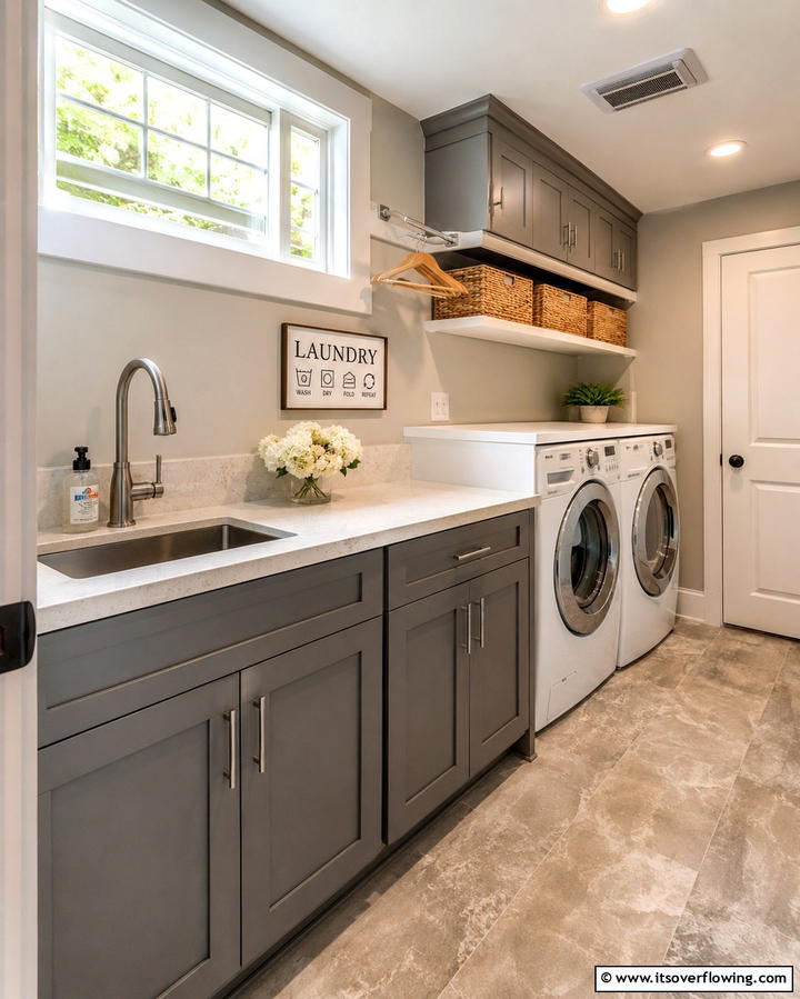 Durable Surfaces for Easy Maintenance - 30 Basement Laundry Room Ideas for Functional Utility Spaces