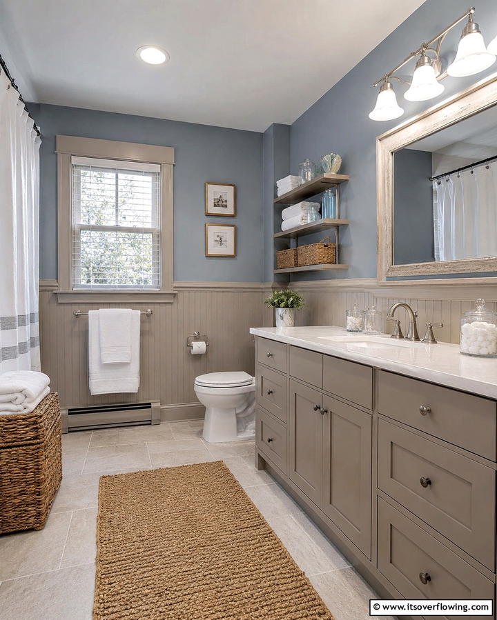 Dusty Blue and Warm Taupe - 30 Two-Tone Wall Paint Ideas to Elevate Your Interior Design