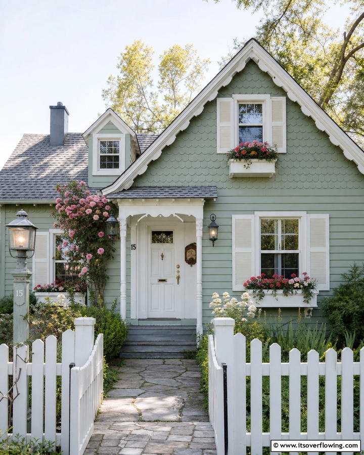 Dusty Mint Charm - 20 Light Green House Exterior Ideas for a Fresh Facade