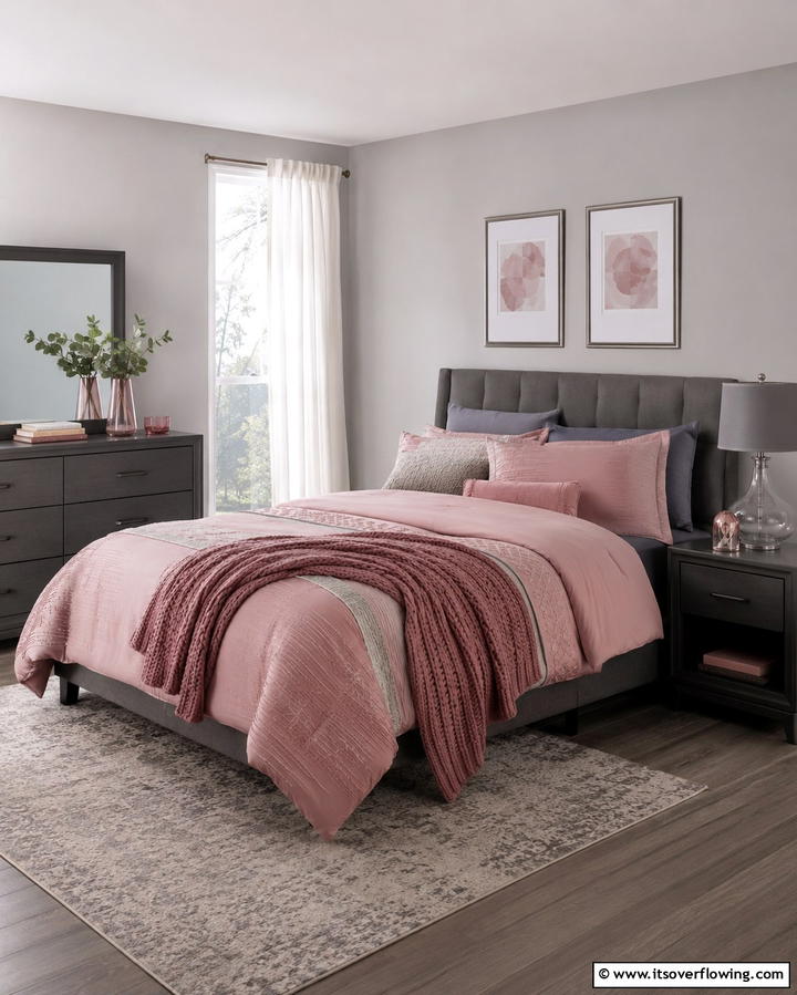 Dusty Pink Bedding with Grey Furniture - 25 Pink and Grey Bedroom Ideas for a Serene Space