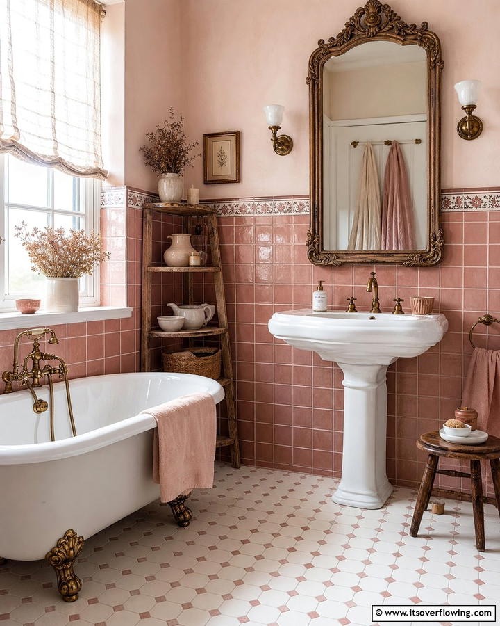 Dusty Pink Tiles for a Vintage Look - 20 Pink Tile Bathroom Ideas for a Vibrant Look