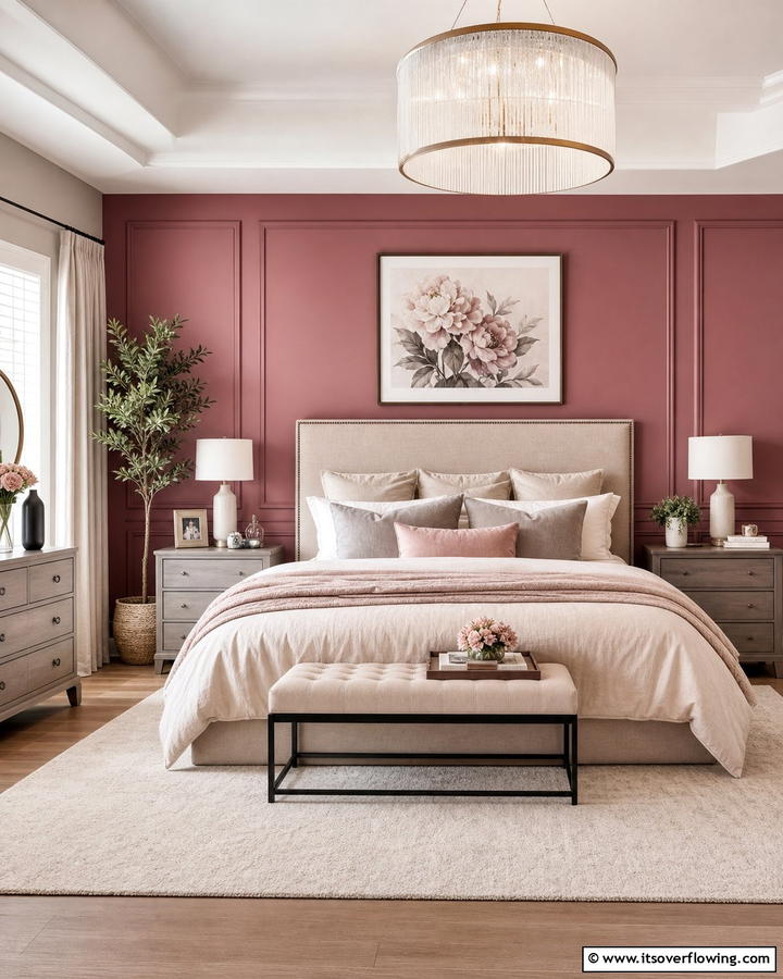Dusty Rose Accent Wall - 20 Dusty Rose Bedroom Ideas for a Soft and Romantic Look