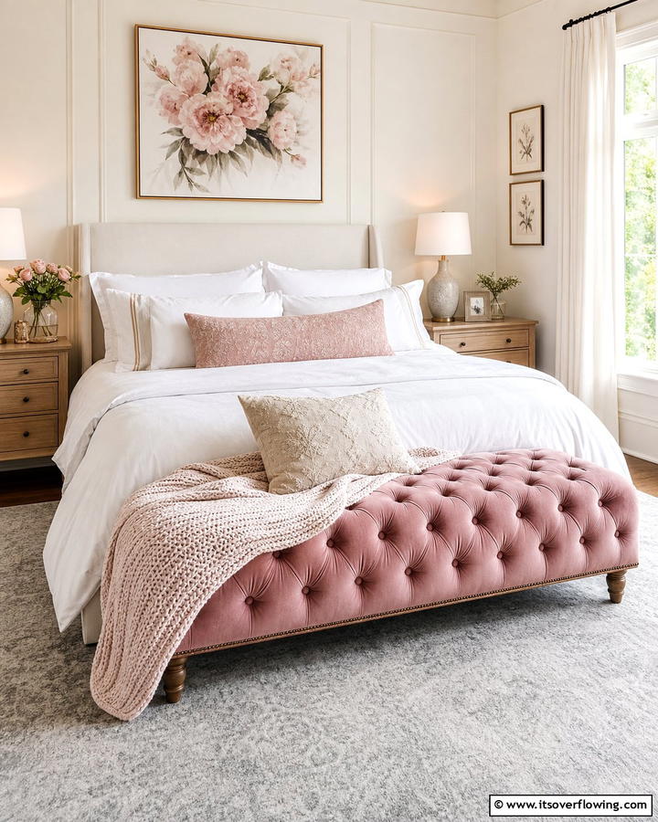 Dusty Rose Bench - 20 Dusty Rose Bedroom Ideas for a Soft and Romantic Look