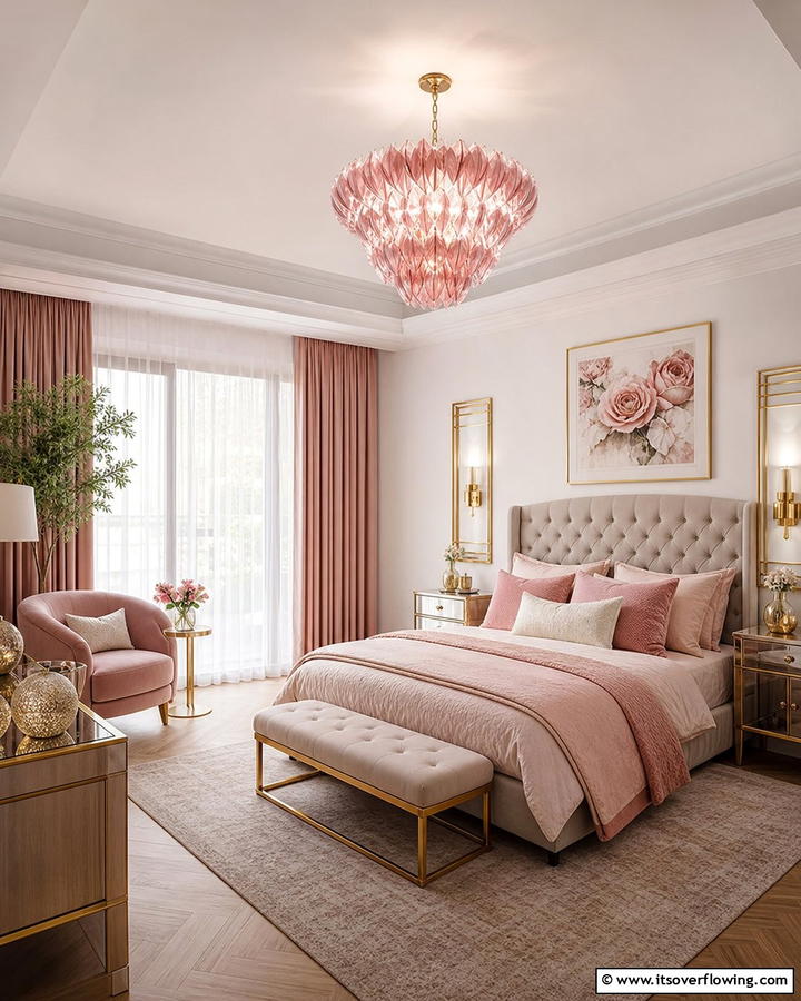 Dusty Rose Ceiling Light Fixture - 20 Dusty Rose Bedroom Ideas for a Soft and Romantic Look