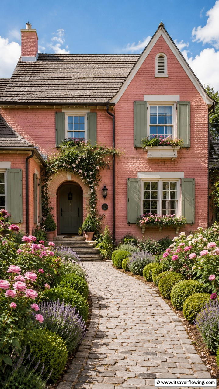 Dusty Rose Delight - 30 Exterior Brick Paint Color Ideas for Curb Appeal