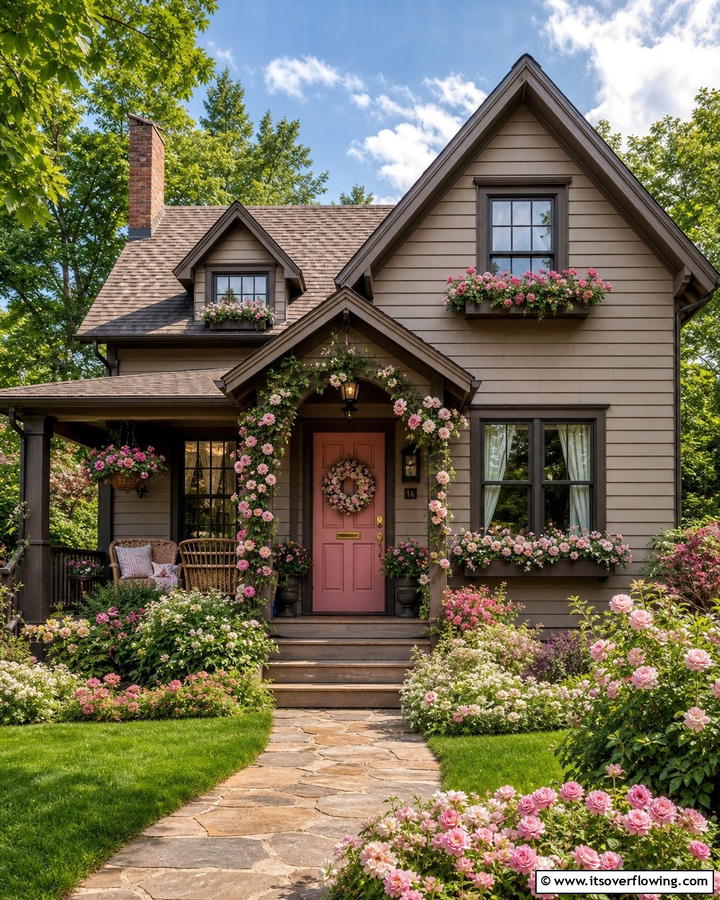Dusty Rose Front Door - 20 Brown House Front Door Colors for a Warm Welcome