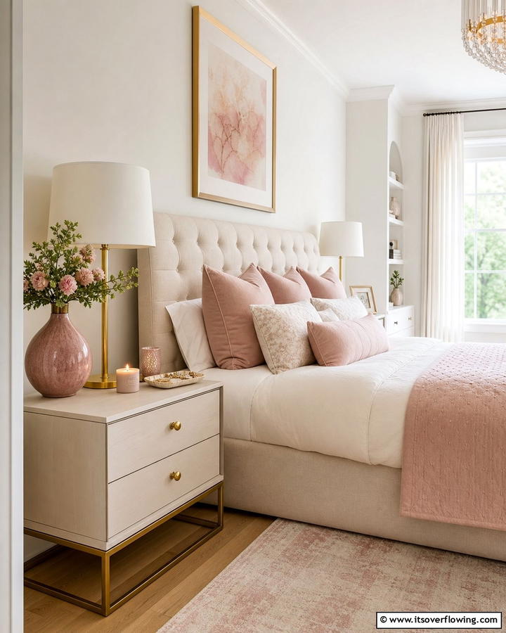 Dusty Rose Nightstand Accessories - 20 Dusty Rose Bedroom Ideas for a Soft and Romantic Look
