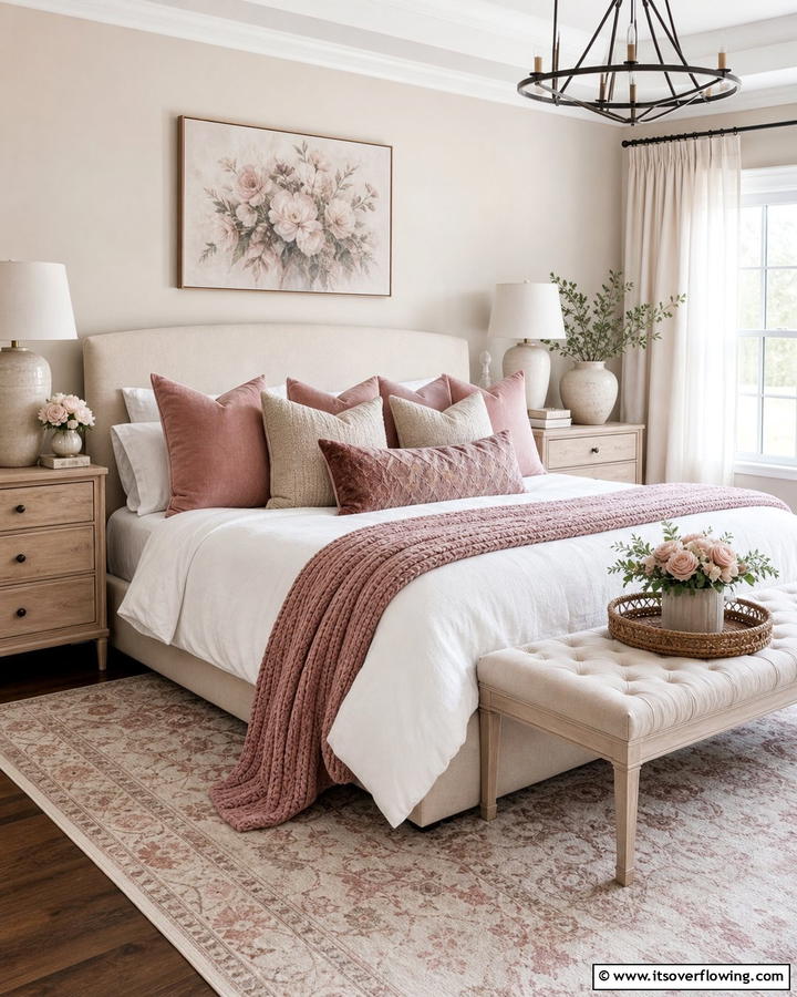 Dusty Rose Throw Pillows - 20 Dusty Rose Bedroom Ideas for a Soft and Romantic Look