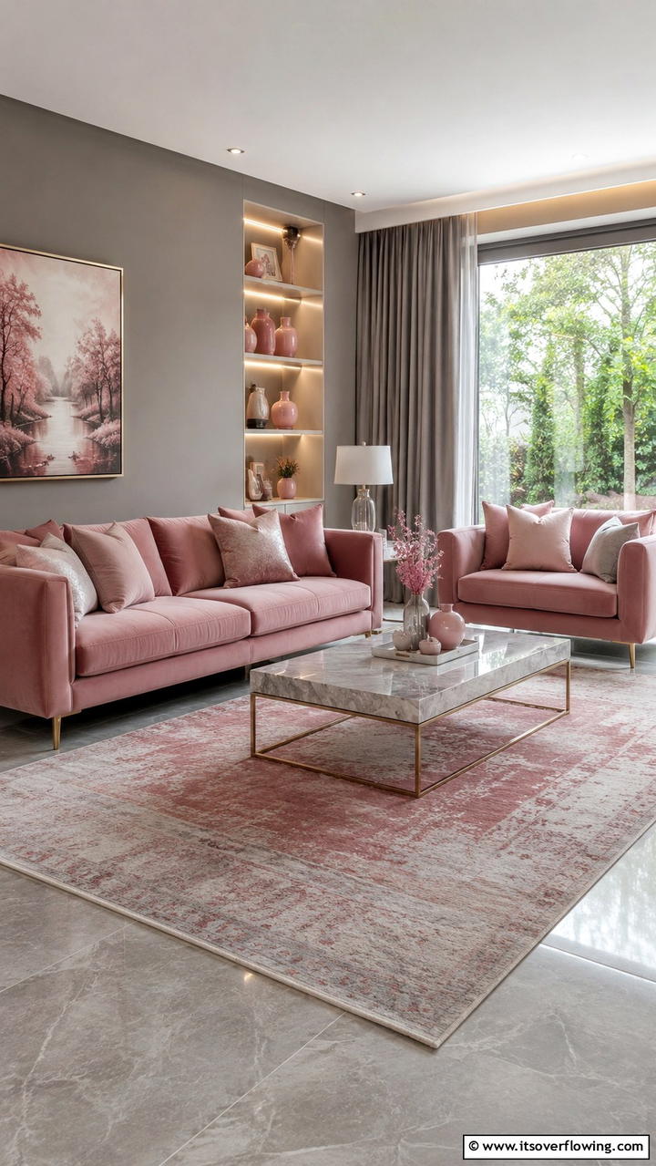 Dusty Rose and Stone Grey - 21 Two Colour Combinations for a Vibrant Living Room