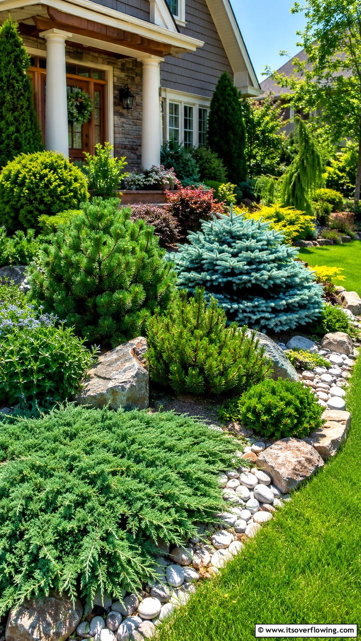 Dwarf Evergreen Accents - 30 Front Yard Evergreen Landscaping Ideas for Year-Round Beauty