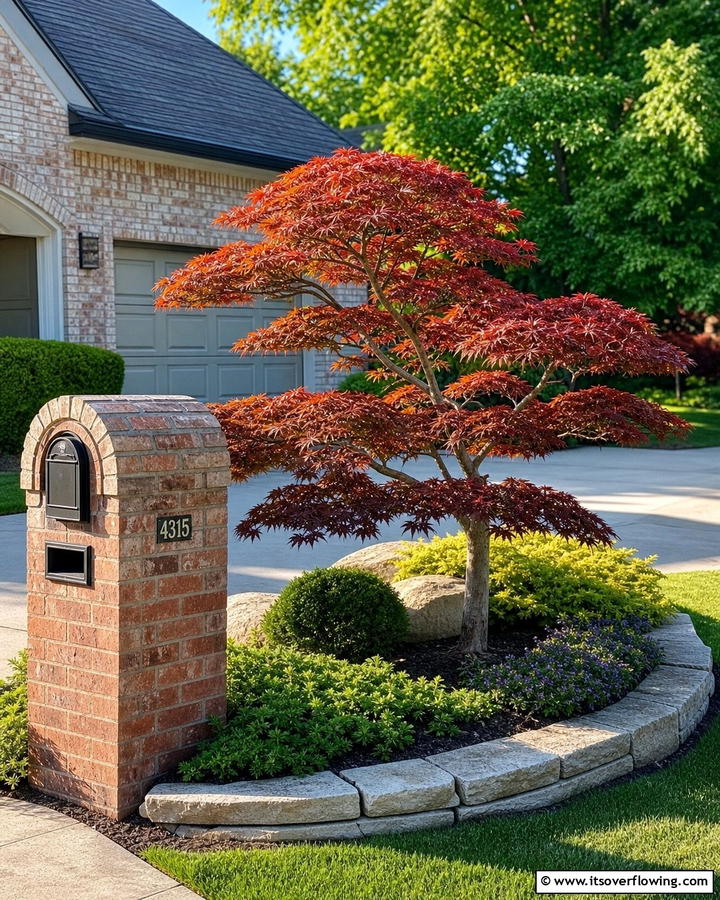 Dwarf Tree Accent - 30 Creative Mailbox Landscaping Ideas for Curb Appeal