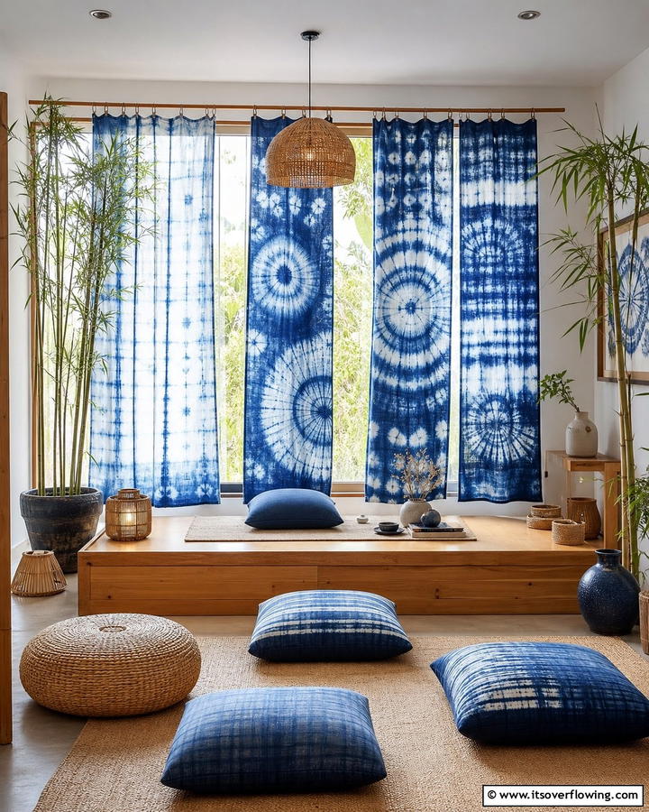 Dyed Shibori Curtains - 20 Boho Curtain Ideas to Enhance Your Home’s Style