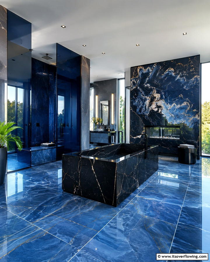 Dynamic Black and Blue Bathroom Landscape - 30 Striking Black and Blue Bathroom Ideas for Dramatic Flair