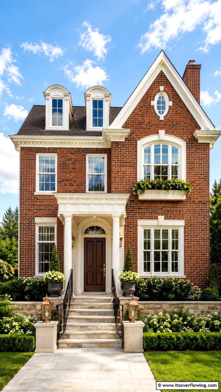 Dynamic Brick Auburn with Subtle Pearl Finishes - 30 Exterior Brick and Paint Color Combinations