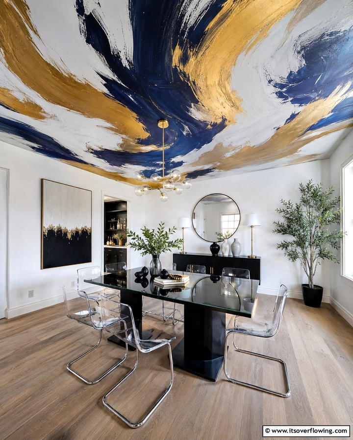 Dynamic Brushstroke Ceiling - 30 Creative Ceiling Paint Ideas to Transform Any Room’s Ambiance
