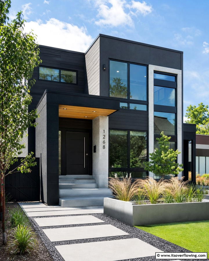 Dynamic Charcoal Modernity - 21 Exterior House Color Schemes for Curb Appeal