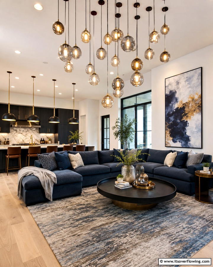 Dynamic Clustered Designs - 30 Living Room Ceiling Lighting Ideas- Elevate Your Space