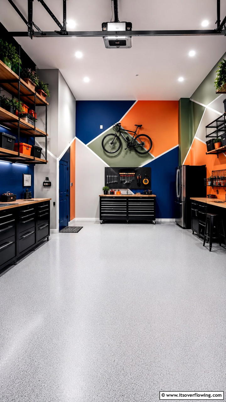 Dynamic Color Blocking - 30 Creative Garage Wall Paint Ideas for a Fresh Look
