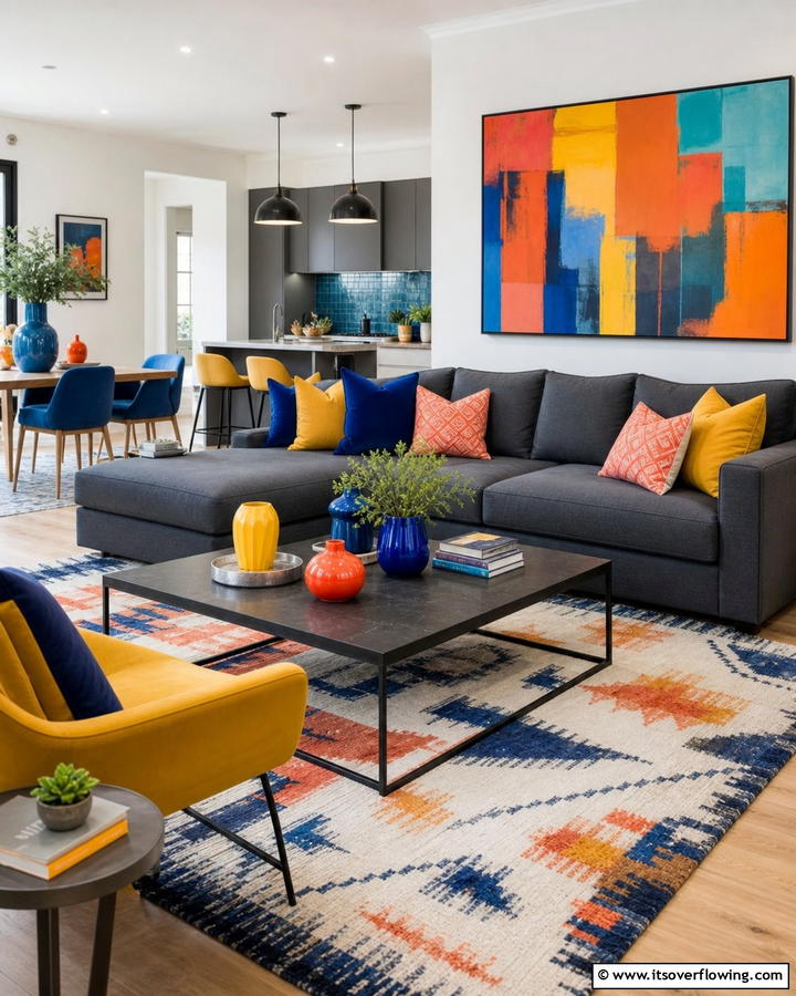 Dynamic Color Contrasts - 21 Dark Grey Couch Living Room Styling Ideas