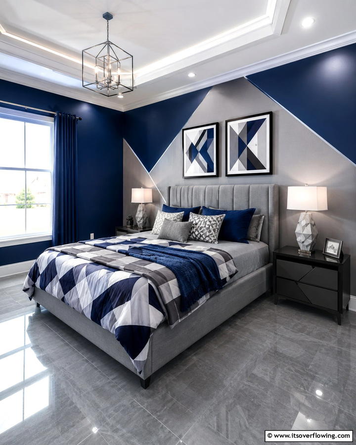 Dynamic Dual Tone Design - 30 Calming Blue and Grey Bedroom Ideas for Relaxing Retreats
