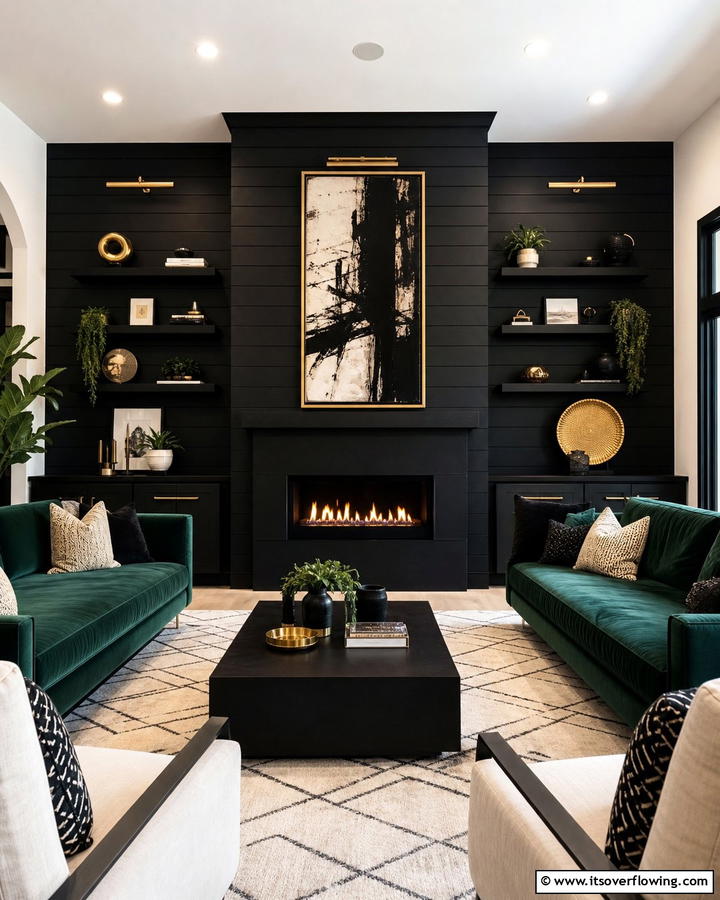 Dynamic Focal Point - 21 Modern Black Shiplap Fireplace Design Inspirations
