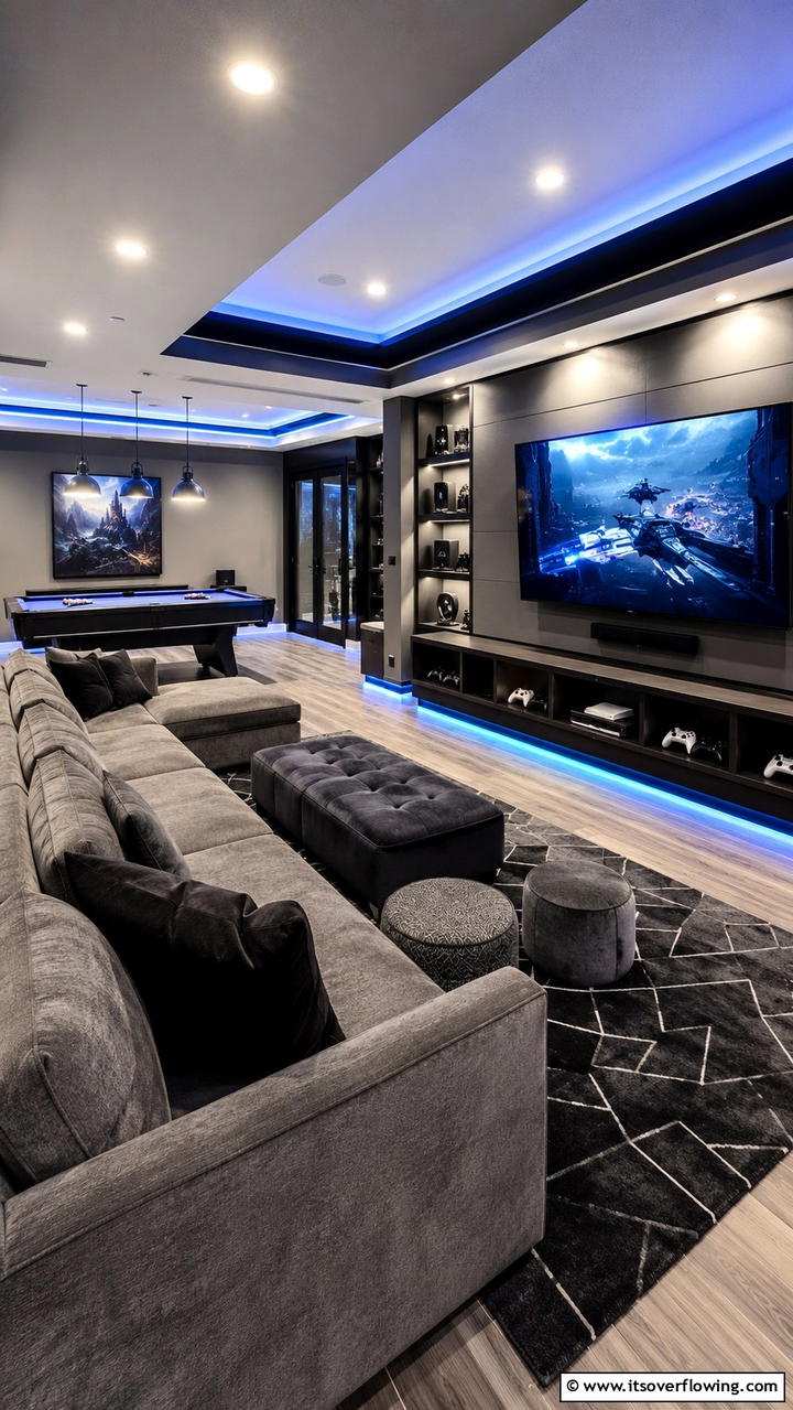 Dynamic Game Room Appeal - 30 Grey House With Black Trim Ideas- Bold Exterior Designs