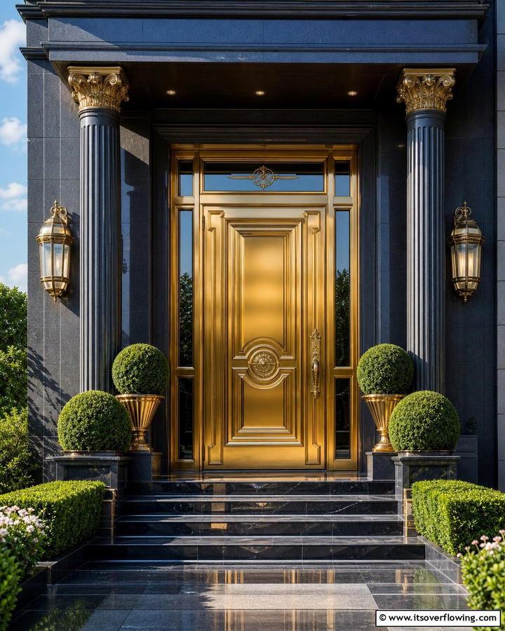 Dynamic Gold Detail - 21 Front Door Color Ideas to Boost Your Home’s Curb Appeal