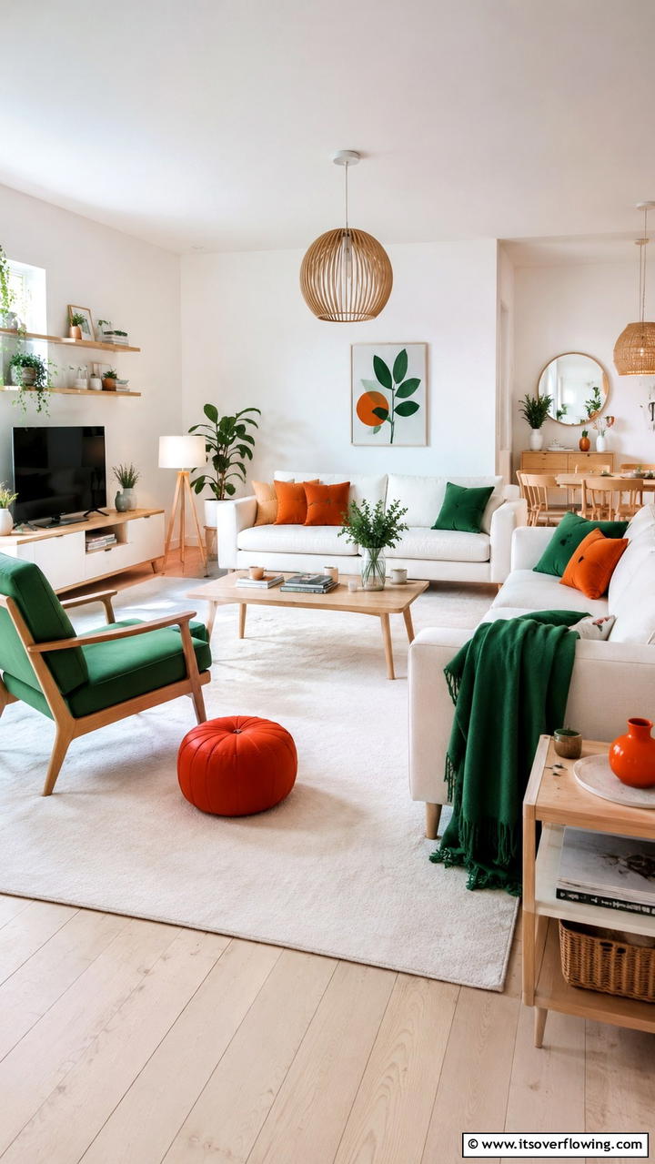Dynamic Green and Orange Scandinavian Design - 30 Green and Orange Living Room Ideas for Bold Style