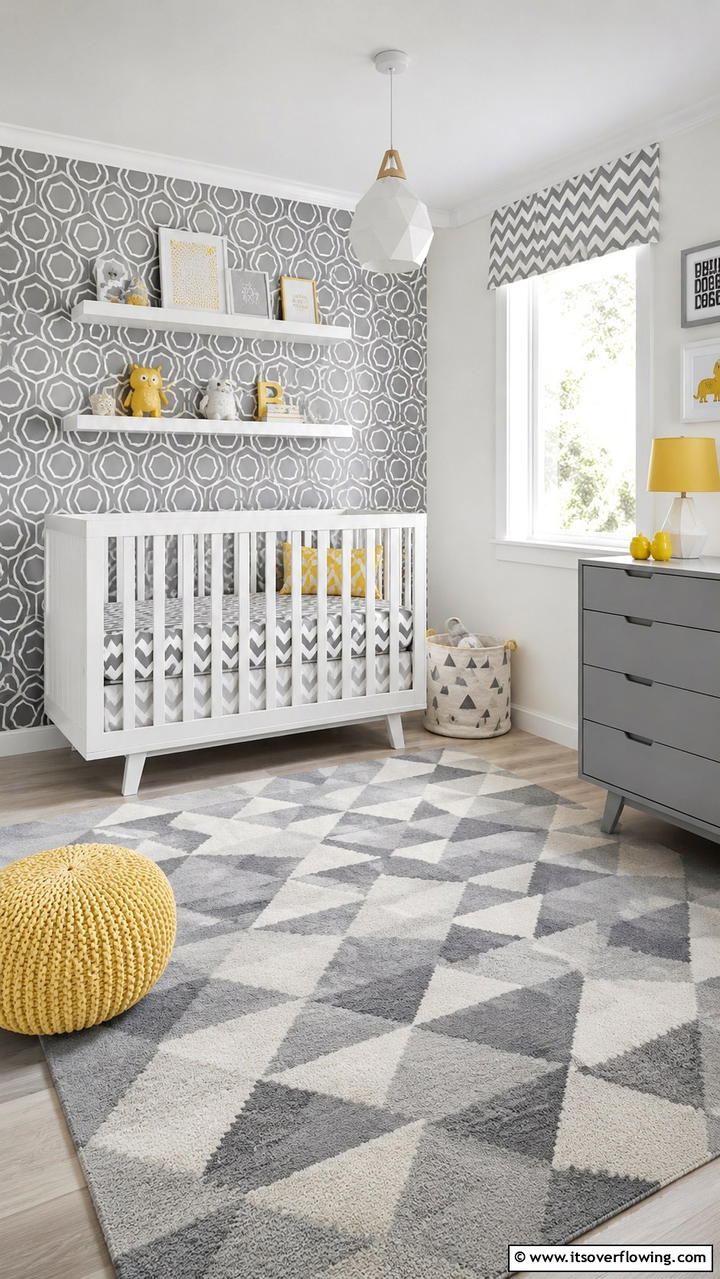 Dynamic Grey Geometric Patterns - 30 Grey Nursery Ideas- Calming & Modern Baby Room Designs